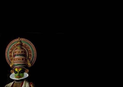Thoughtful Kathakali Dancer With Traditional Face Make Up, Kochi, India