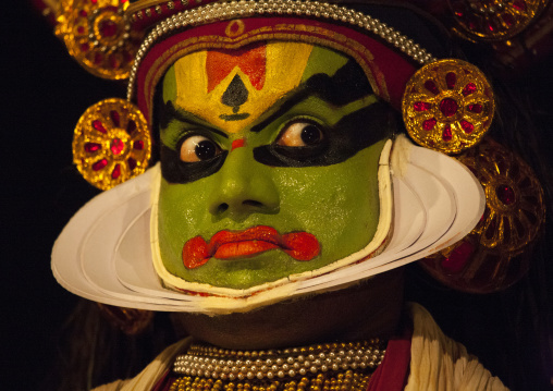 Portrait Of A Kathakali Dancer Opening His Eyes Wide, Kochi, India