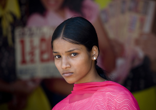Indian Beauty With Inscrutable Face In The Street Of Thalassery, India