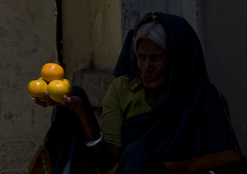 Orange Seller On Mysore Market, India