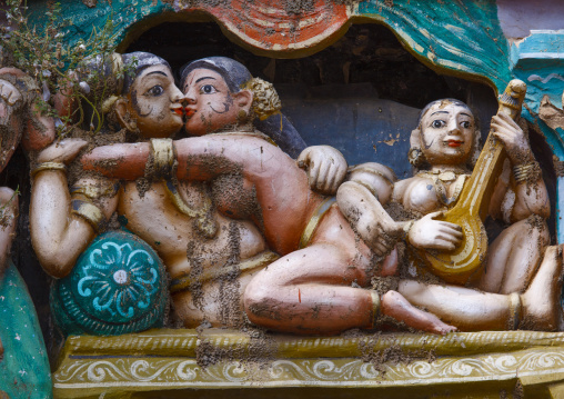 Traditional Indian Sexual Carving On The Gopuram Of The Chakarapani Temple, Kumbakonam, India