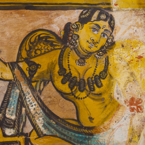 Colorful Mural Painting On Walls Of Inner Courtyard In The Brihadishwara Temple, Thanjavur,india