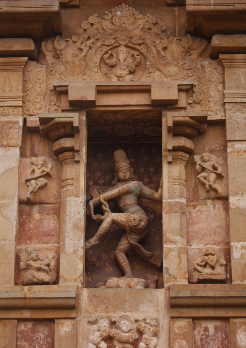 Carving Of Dacing Shiva (Nataraja) On The Wall Of The Brihadishwara Temple, Thanjavur, India