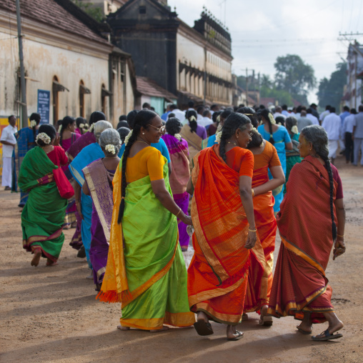 Relatives Dressed For The Ceremony Following The Bride And Groom In The Street During The Wedding, Kanadukathan Chettinad, India