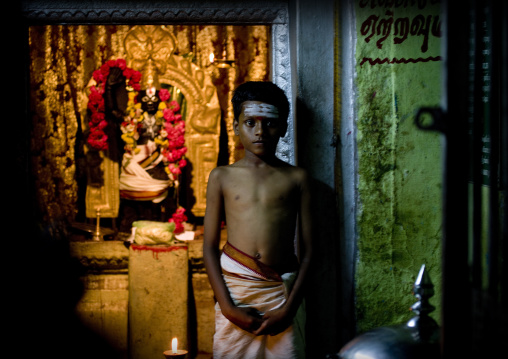 Young Boy With Painted Forehead Posing In Sri Ranganathaswamy Temple Trichy, India