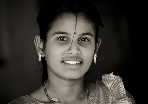 Portrait Of A Cute Teenage Girl With Up Eyes And Earrings, Madurai, India