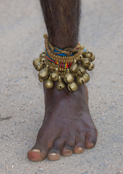 Foot Adorned With Small Bell And Bangles During Fire Walking In Tamil Nadu, Madurai, South India