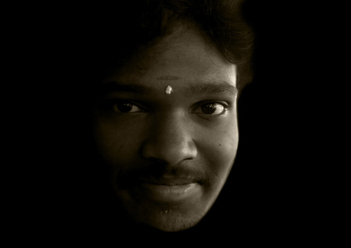 Portrait Of A Young Man With Traditional Painting On His Forehead, Pondicherry, India
