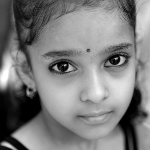 Portrait Of A Cute Young Girl During Theyyam Ceremony, Thalassery, India