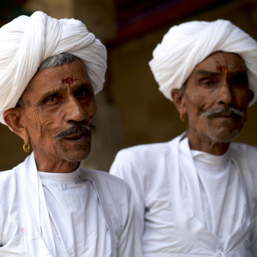 Indian Old Twins With White Clothes And Turban, Madurai, India