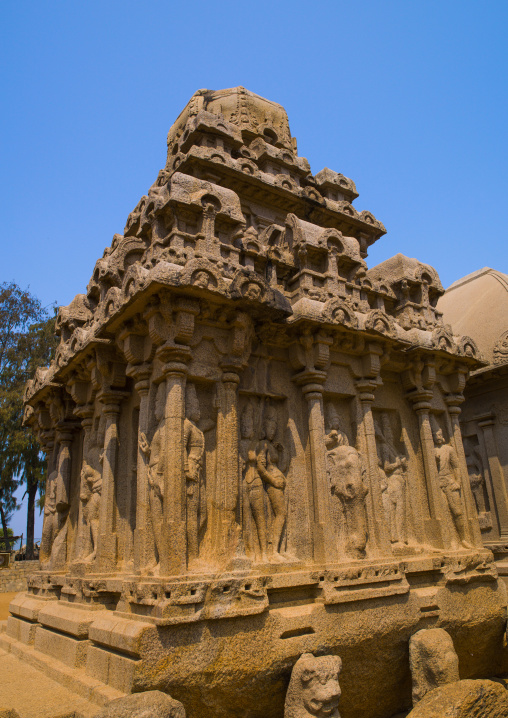 The Rock-cut Monolithic Arjuna Ratha Temple, Mahabalipuram, India