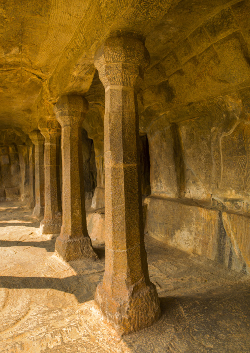 Stone Pillars Cut In Rocks At  Arjuna's Penance, Mahabalipuram, India