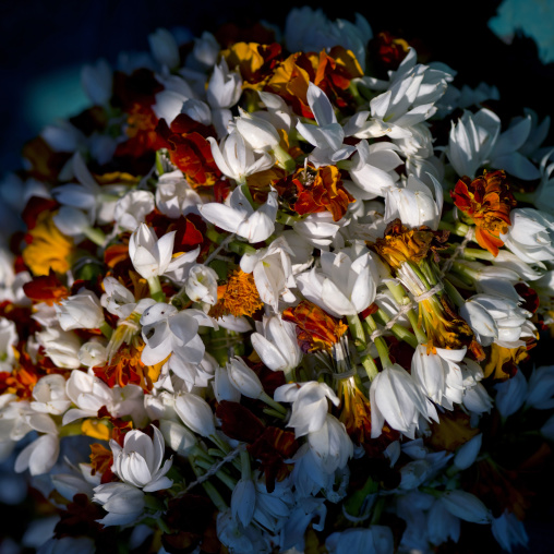 Little Bunches Of Flowers Stacked On Each Other At Flower Market, Pondicherry, India