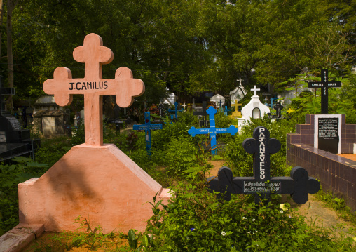 Colorful Graves In A Cemetery, Pondicherry, India