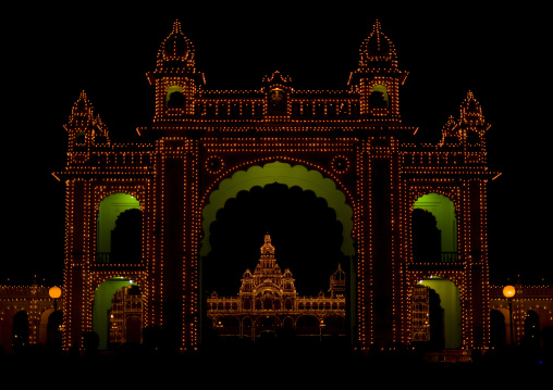 Maharaja's Palace Illuminated At Night, Mysore, India