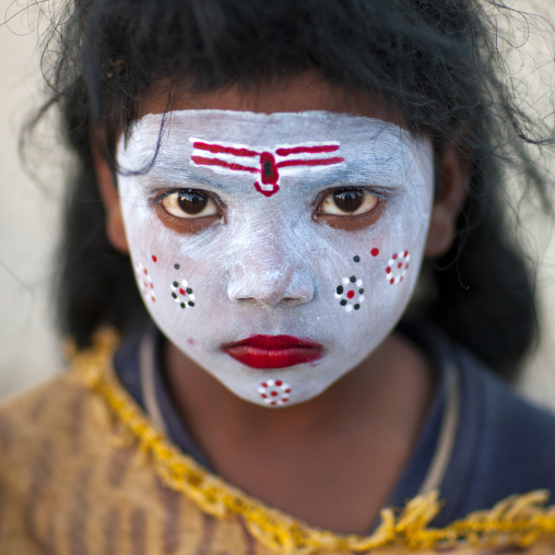 Young Girl With Shiva Make Up, Maha Kumbh Mela, Allahabad, India