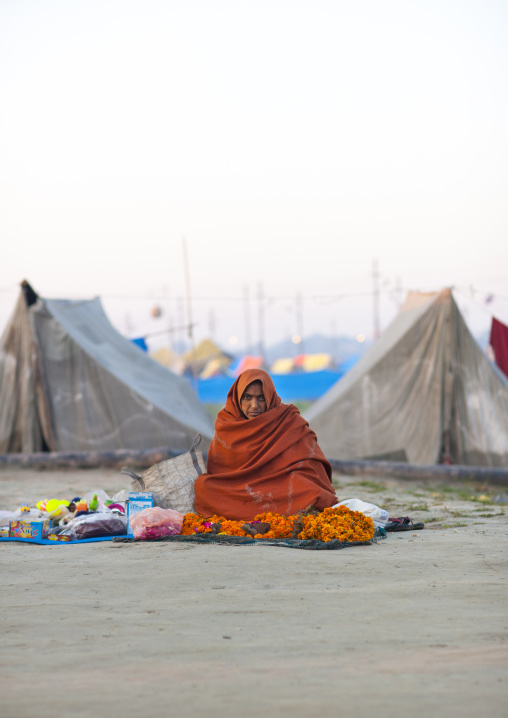 Woman Selling In The Street, Maha Kumbh Mela, Allahabad, India