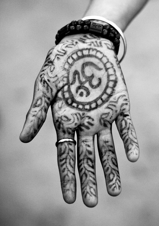 Hinduism Symbol On A Hand, Maha Kumbh Mela, Allahabad, India