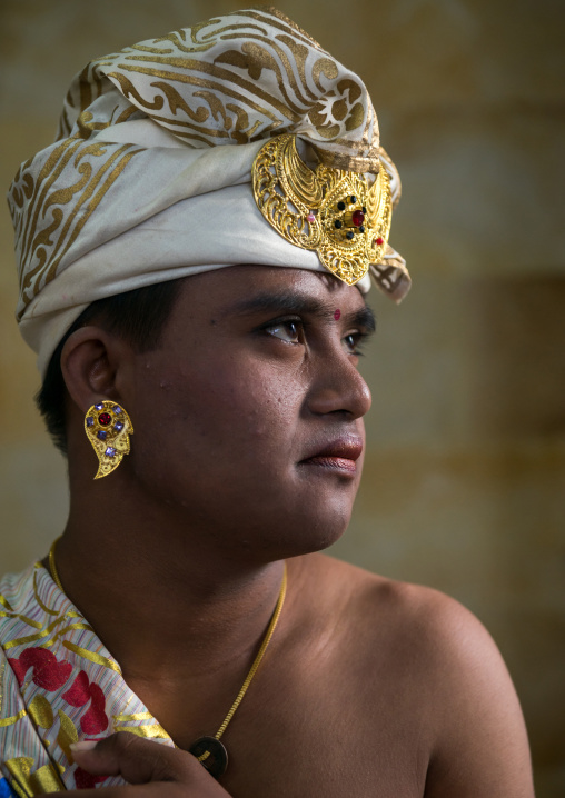 A Teenager Boy In Traditional  Costume  Before A Tooth Filing Ceremony