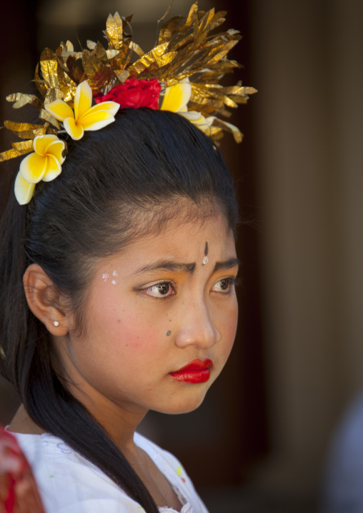 Girl With Traditional Headwear During A Festival, Mataram, Lombok Island, Indonesia