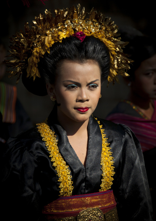 Woman With Traditional Headwear During A Festival, Mataram, Lombok Island, Indonesia