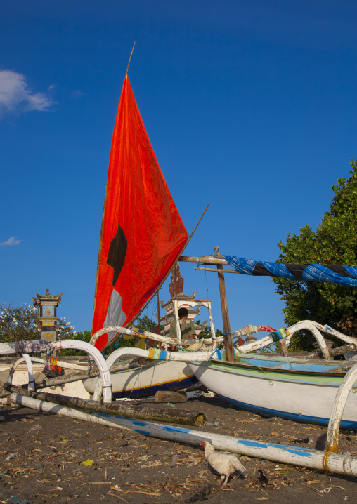Prahu Boat On A Beach, Mataram, Lombok Island, Indonesia