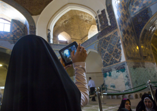 Woman Taking Pictures With A Tablet,  In The Blue Mosque, Tabriz, Iran