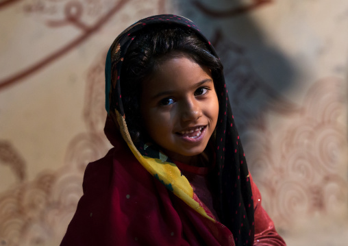 portrait of young smiling veiled girl, Qeshm Island, Salakh, Iran