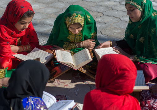 girl madrasa students reading koran, Hormozgan, Bandar-e Kong, Iran