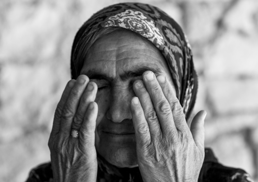 Old Kurdish Woman With Her Fingers On Her Eyes, Palangan, Iran