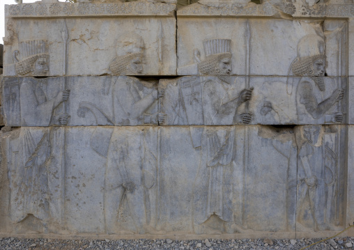 Bas-relief depicting persian guards, Fars province, Persepolis, Iran