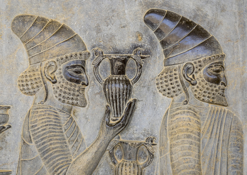 Tribute bearers bas-relief in apadana palace, Fars province, Persepolis, Iran