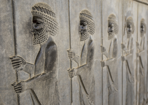 Bas-relief depicting susian guards in apadana, Fars province, Persepolis, Iran