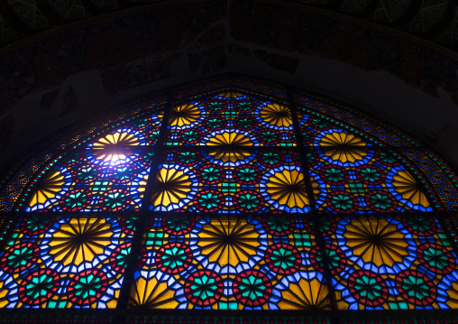 The stained glass windows of the shah-e-cheragh mausoleum, Fars province, Shiraz, Iran