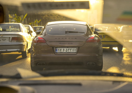 Porsche panamera turbo car in the traffic, Shemiranat county, Tehran, Iran