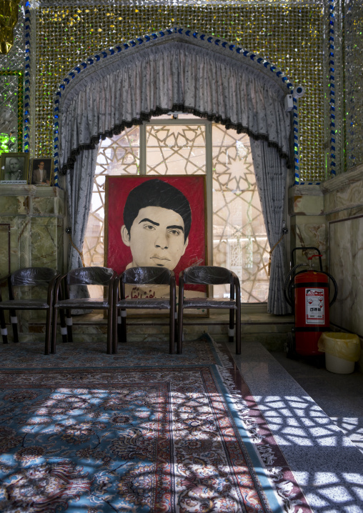 Martyrs portraits from the iran iraq war inside the shrine of hasan ibn musa ibn ibn jafar, Isfahan province, Kashan, Iran