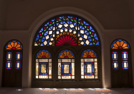 The stained glass windows of tabatabaei historical house, Isfahan province, Kashan, Iran