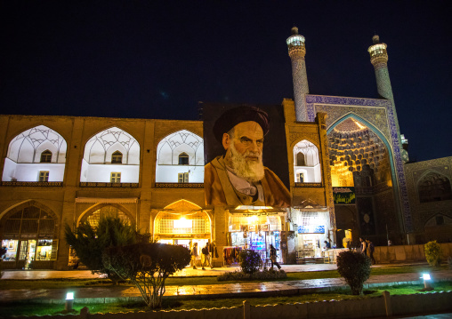 Khomeini Poster near the Shah mosque on Naghsh-i Jahan square, Isfahan Province, Isfahan, Iran