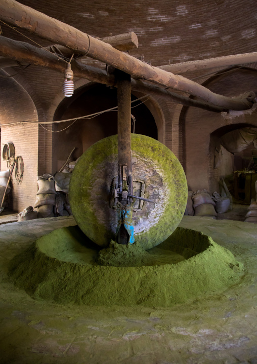 Traditional henna mill with giant stone, Yazd Province, Yazd, Iran