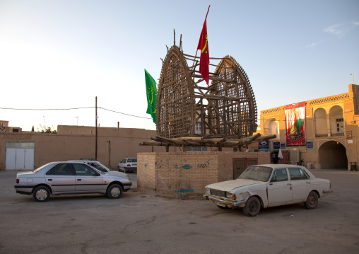 A wooden nakhl on a parking during Muharram, Yazd Province, Yazd, Iran