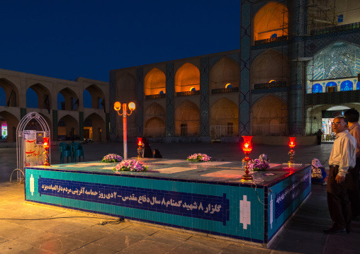 Ayatollah Khomeini memorial in front of the three-storey takieh part of the Amir chakhmaq complex, Yazd Province, Yazd, Iran