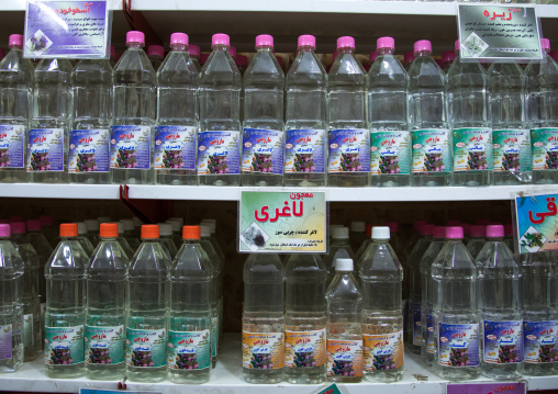 Bottles Of Rose Water In A Shop, Isfahan Province, Kashan, Iran