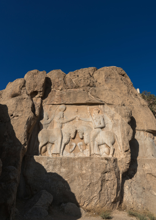 The investiture relief of Ardasir i depicting Ahuramazda handing over a ring to Ardasir  at Naqsh-e Rustam necropolis, Fars Province, Shiraz, Iran