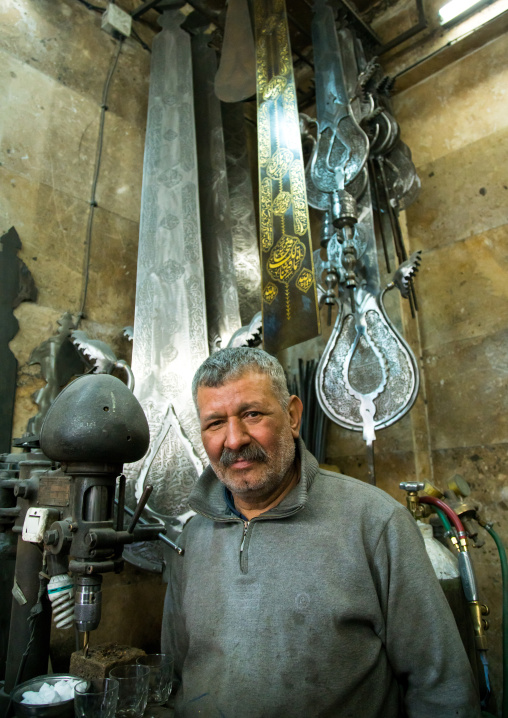 alam master safar fooladgar in his workshop, Central district, Tehran, Iran