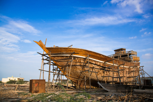 traditional ships called lenj being built, Qeshm Island, Salakh, Iran