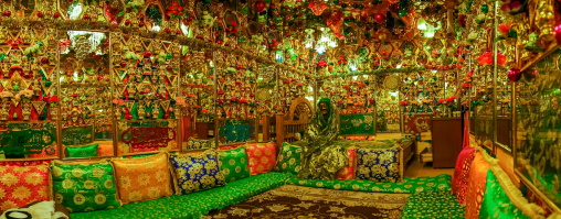 bride in the decorated room for traditional wedding, Hormozgan, Bandar-e Kong, Iran