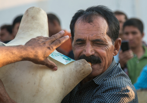 men playing sheep skin pipe bag during a wedding ceremony, Hormozgan, Kushkenar, Iran