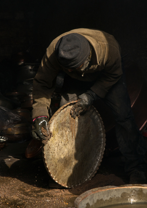 coppersmith in ganjali bazaar, Central County, Kerman, Iran