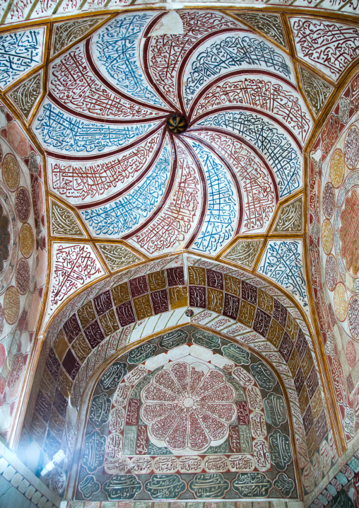 elaborate decorations of the meditation room of the tomb of shah nematollah vali, Kerman province, Mahan, Iran