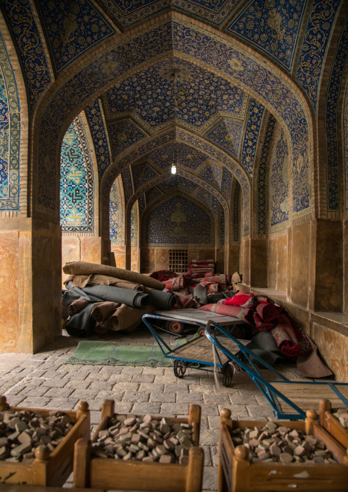 carpets and kerbala stones inside jameh masjid or friday mosque, Isfahan Province, isfahan, Iran